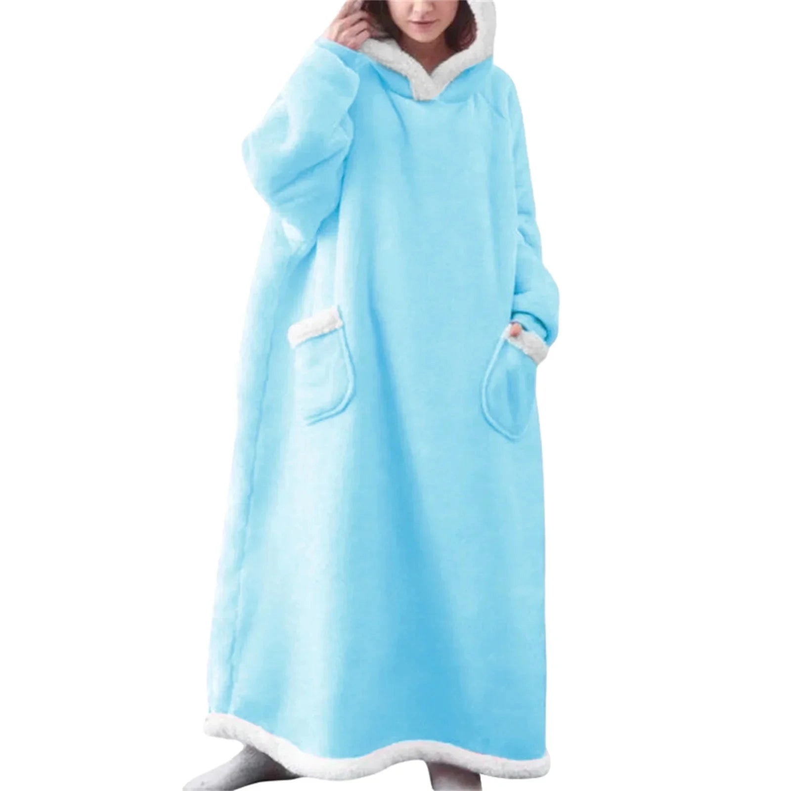 Oversized Sherpa Lined Wearable Blanket Hoodie with Pockets