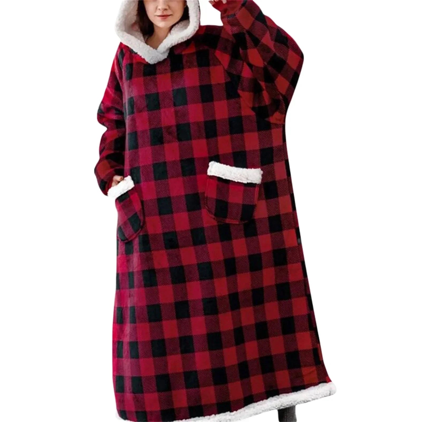 Oversized Sherpa Lined Wearable Blanket Hoodie with Pockets