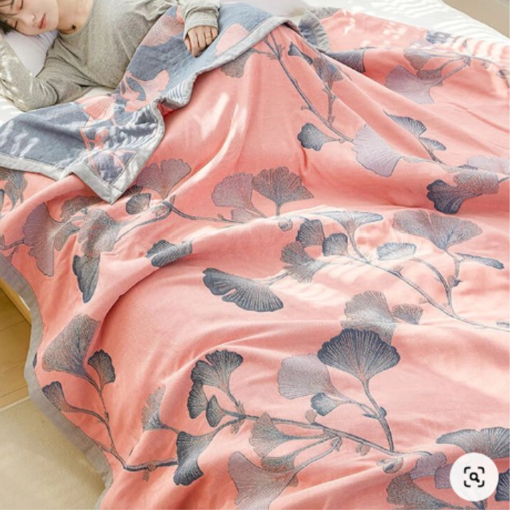 Pastel Green Floral Cotton Throw Blanket - Lightweight Leaf Pattern Decor