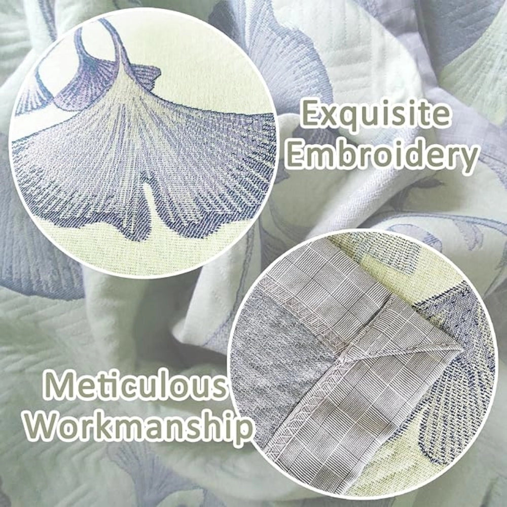 Pastel Green Floral Cotton Throw Blanket - Lightweight Leaf Pattern Decor