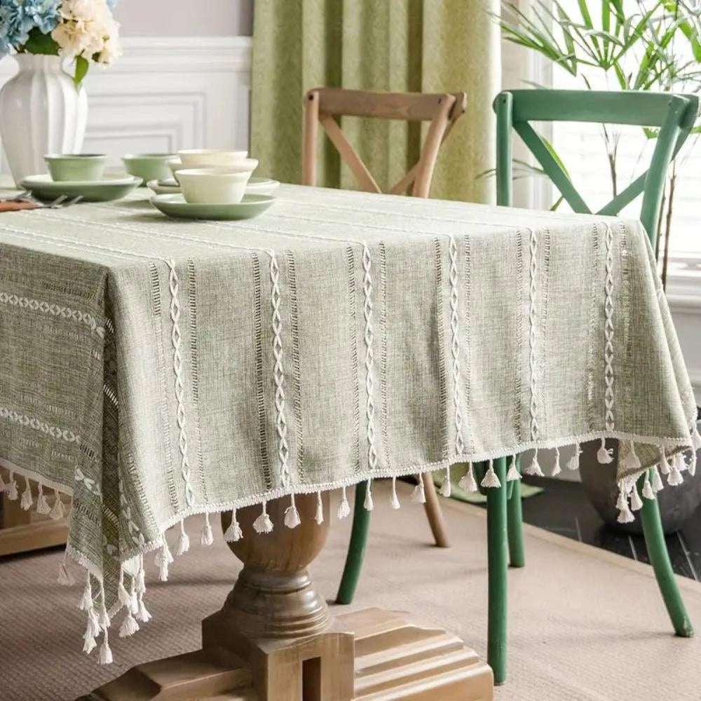 Pink Cotton Linen Table Runner - Embroidered Elegant Décor