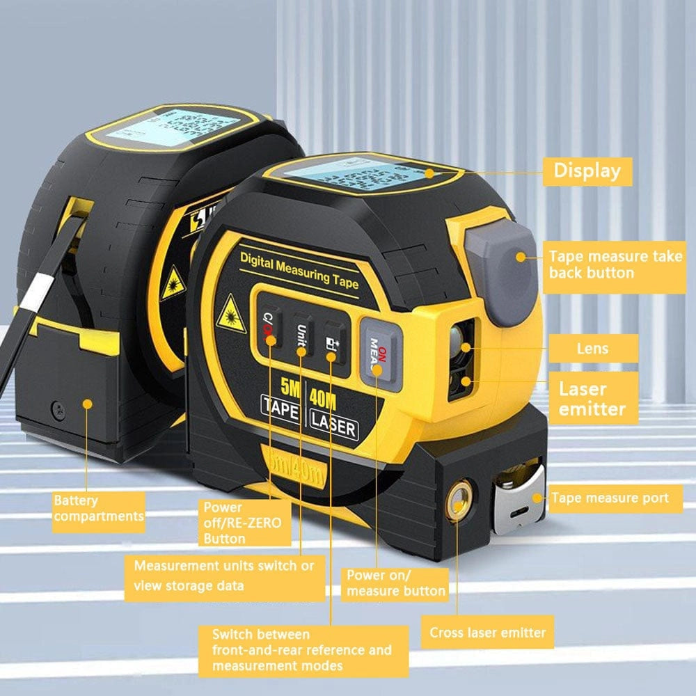 Portable USB laser distance meter attached to a vehicle, illustrating its use in automotive settings.