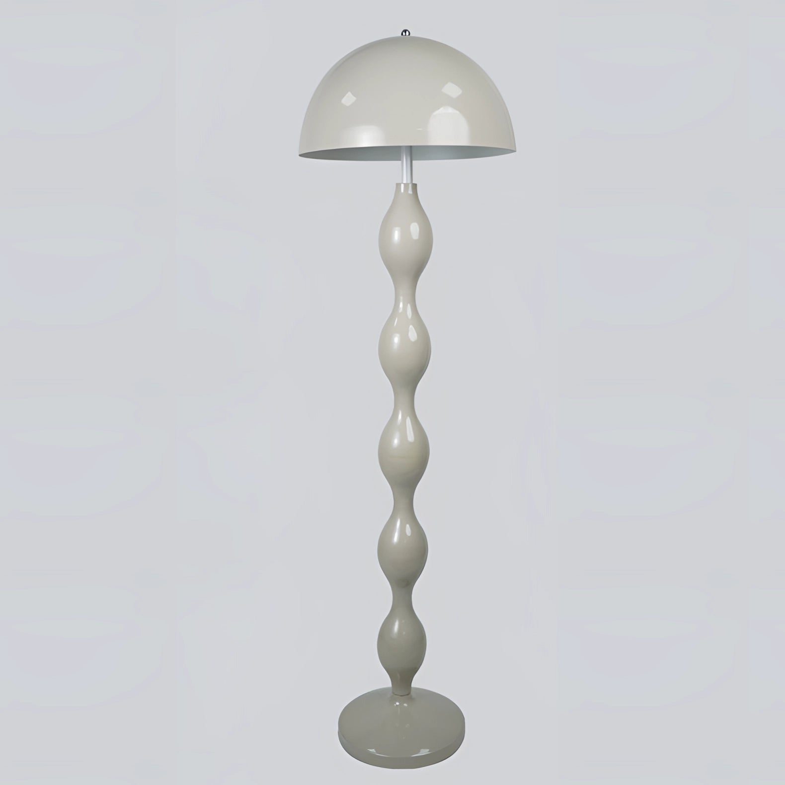 Modern red floor lamp with wavy design and sculptural appearance, featuring a combination of wood and metal elements, standing on a circular base.