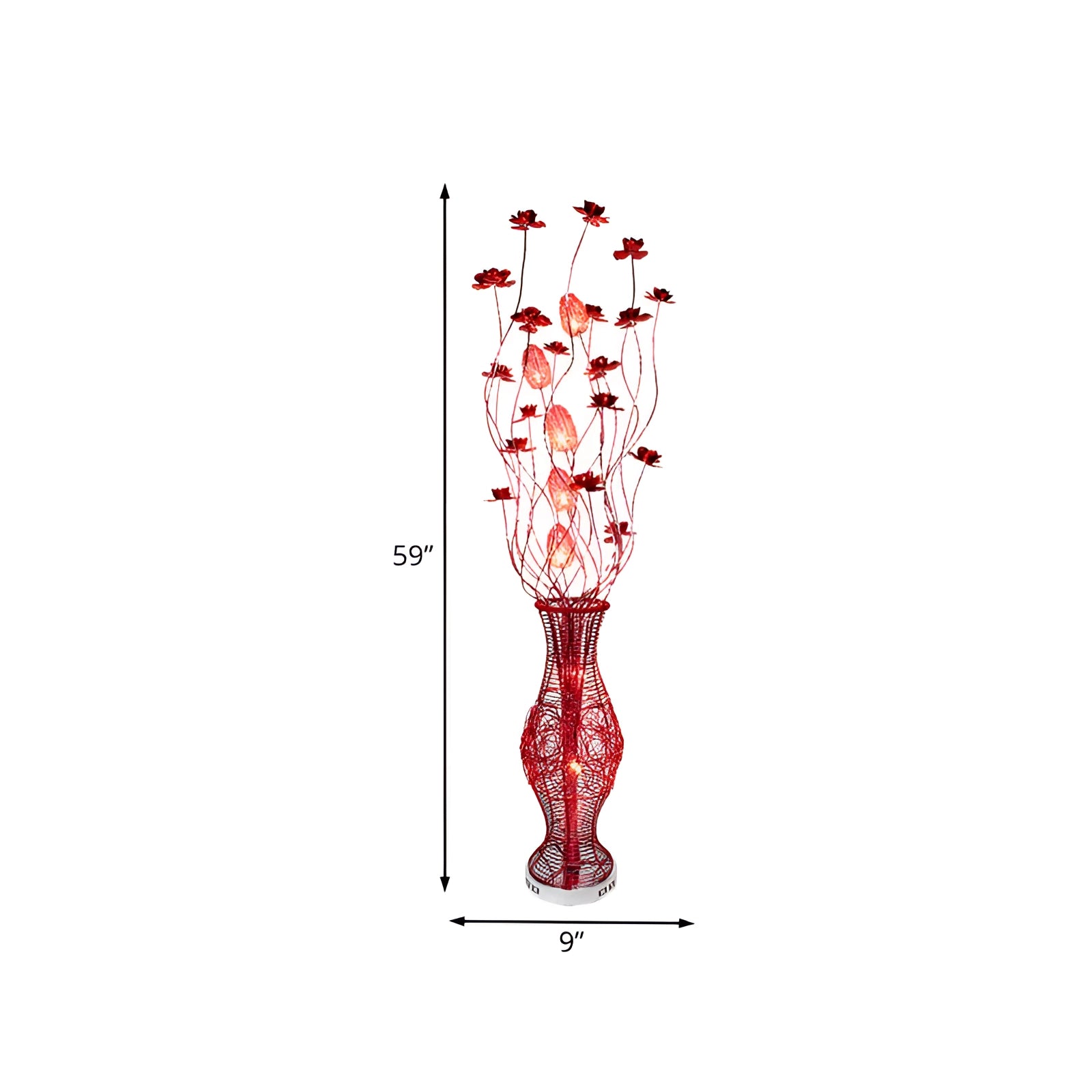 Modern red wire vase sculpture with intricate design, featuring symmetrical patterns and carmine hues, ideal for enhancing living room decor.