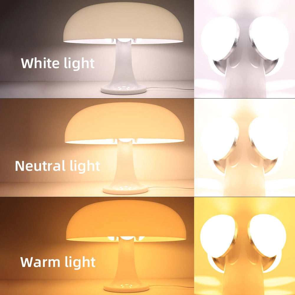 Retro orange mushroom lamp with a mid-century modern design, featuring a white light and wooden base, ideal for enhancing interior decor.