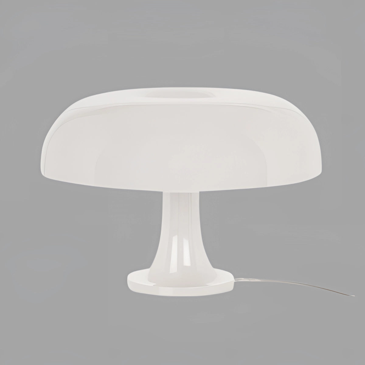 Retro orange mushroom lamp with a mid-century modern design on a table, showcasing its unique circular shape and vibrant color, enhancing the decor of the room.
