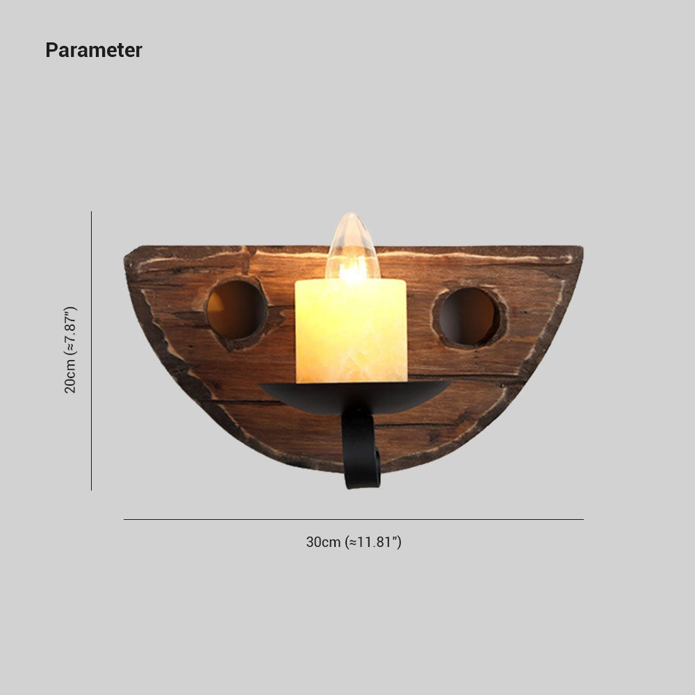 Rustic wooden wall sconce with vintage candle holder design, featuring a farmhouse decor style with a rectangular shape and metal elements.