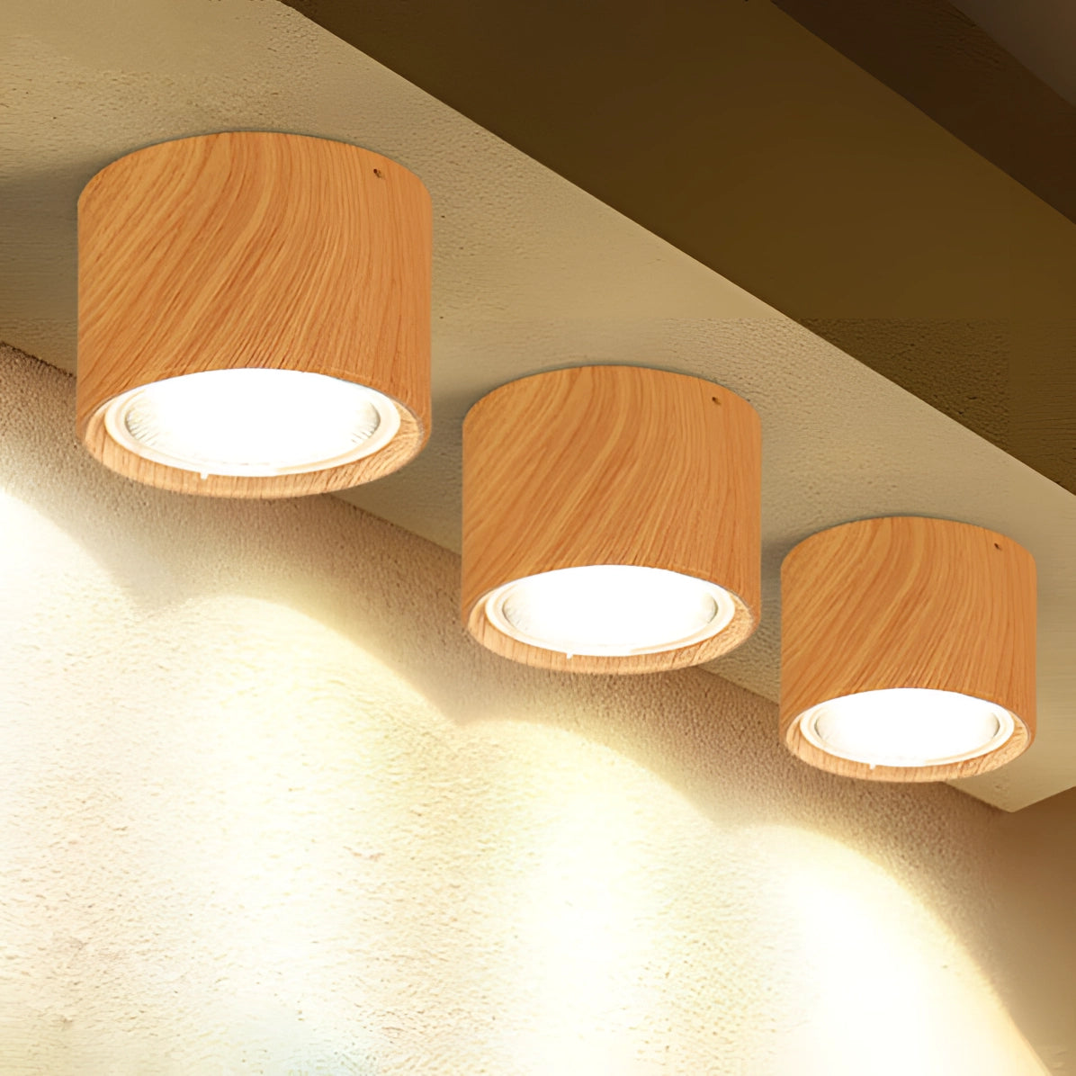 Scandinavian LED spotlight with a modern design featuring a light wood finish, mounted on a ceiling as a stylish and functional lighting solution for kitchens.