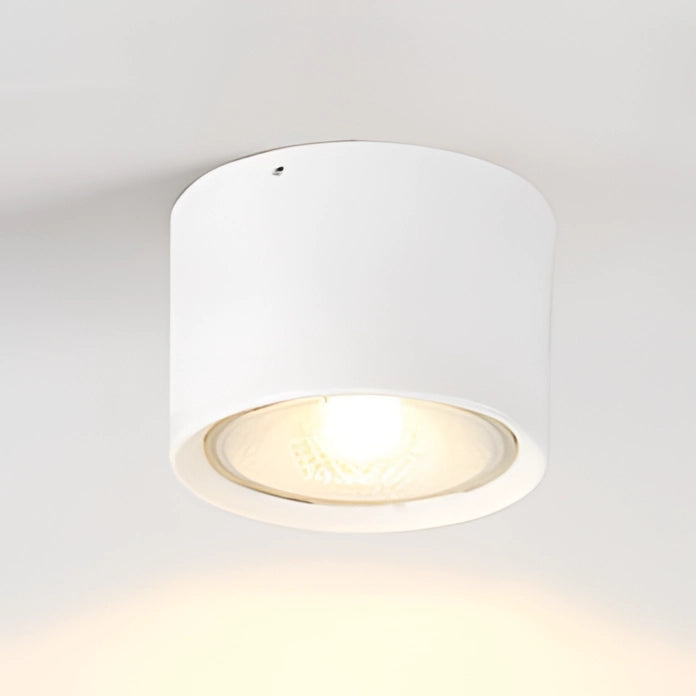 LED spotlight with a modern design featuring a light wood finish, mounted on a ceiling, showcasing a cylindrical shape with metal accents, ideal for contemporary kitchen lighting.