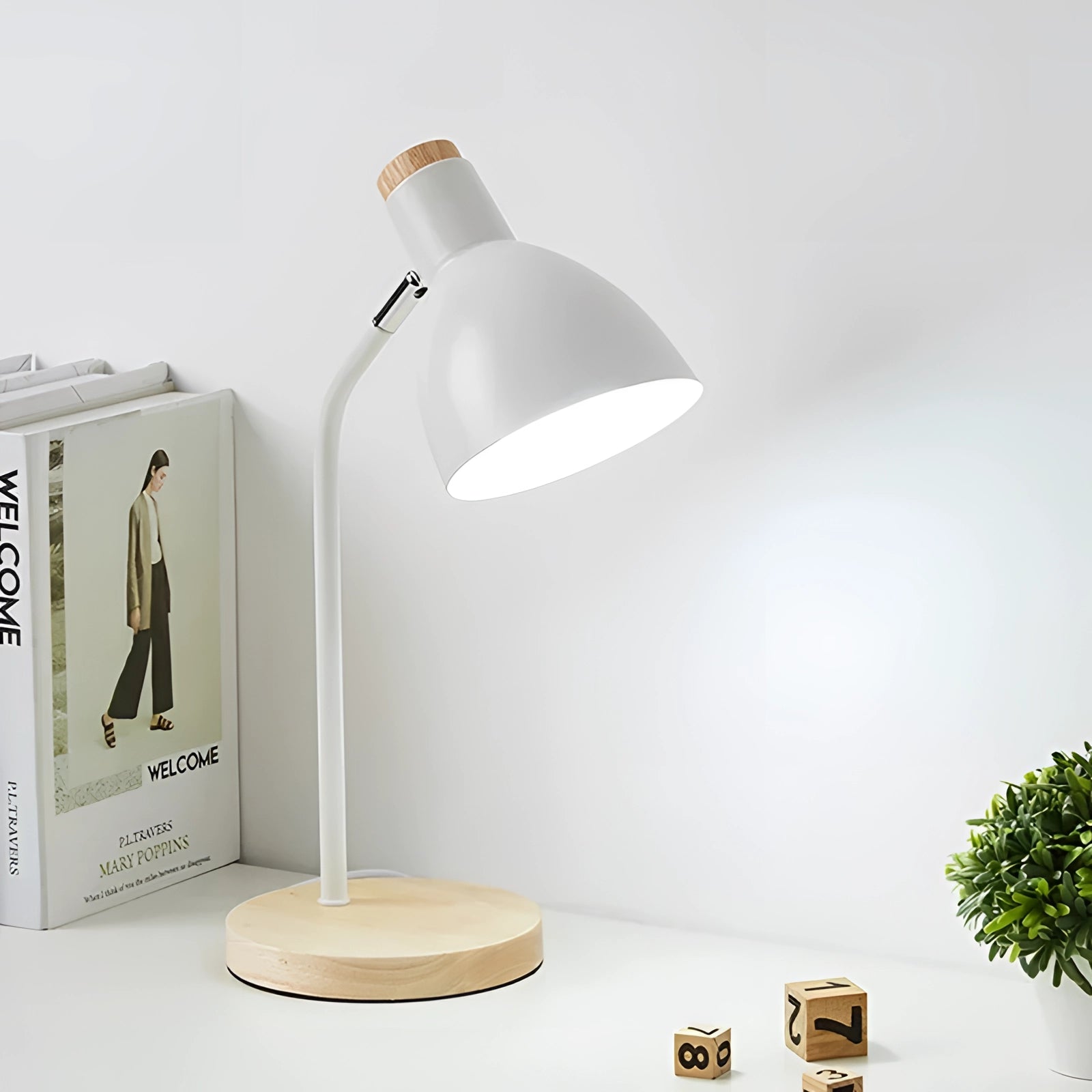 Scandinavian Pastel Pink Desk Lamp - Adjustable Wooden Base