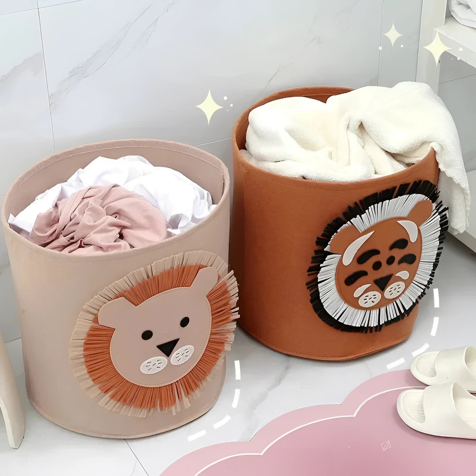 Gray felt basket designed as a shark, used for organizing and storing kids' toys in a nursery.