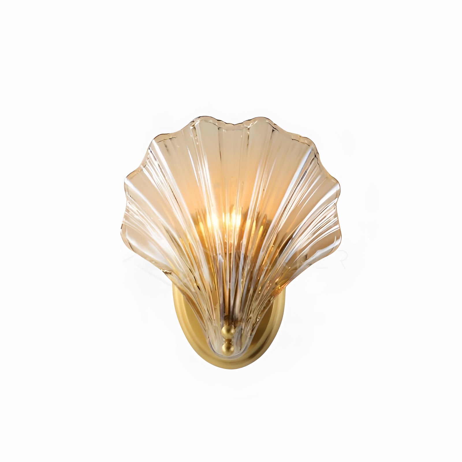 Gold Shell Wall Sconce with Nautical Coastal Seashell Design Mounted on Wall