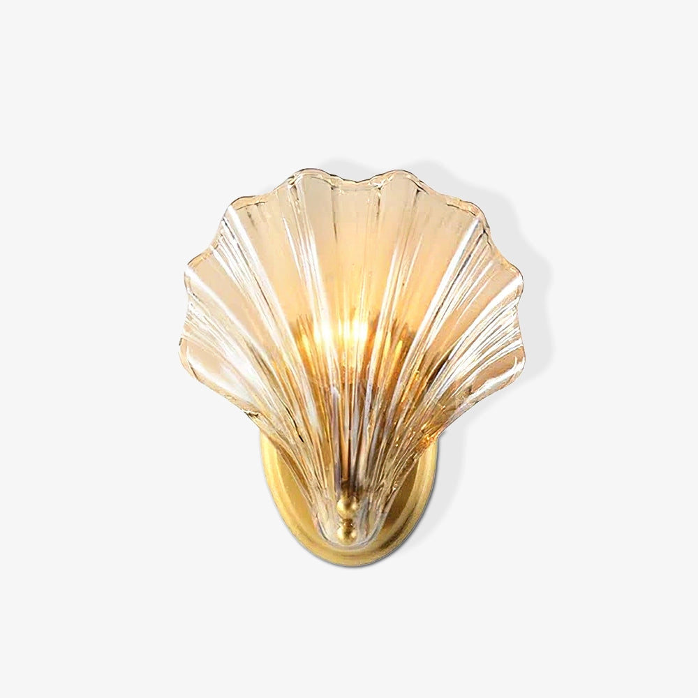 Gold Shell Wall Sconce with Nautical Coastal Seashell Design Mounted on Wall