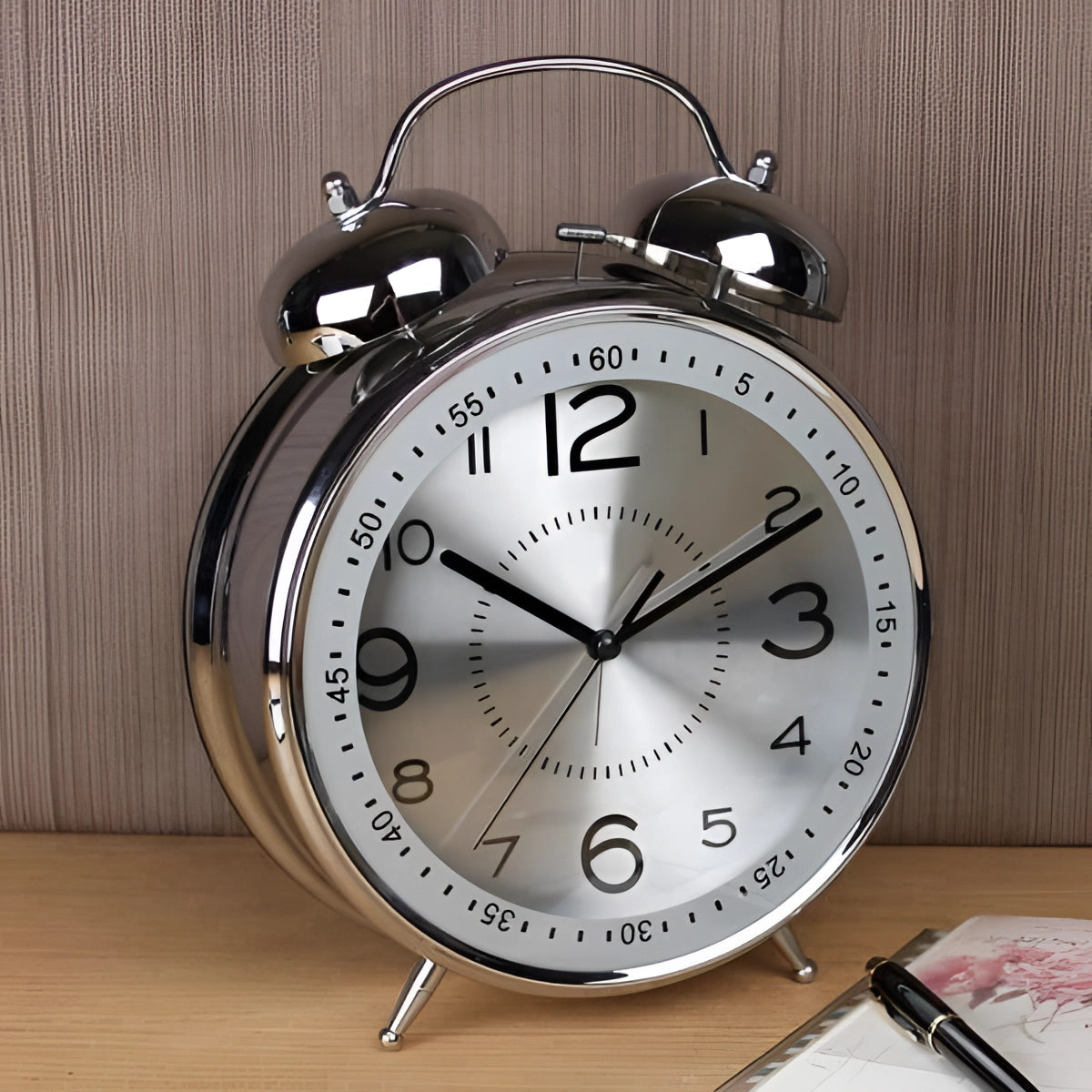 Silver Twin Bell Vintage Alarm Clock - Loud Ring, Retro Analog