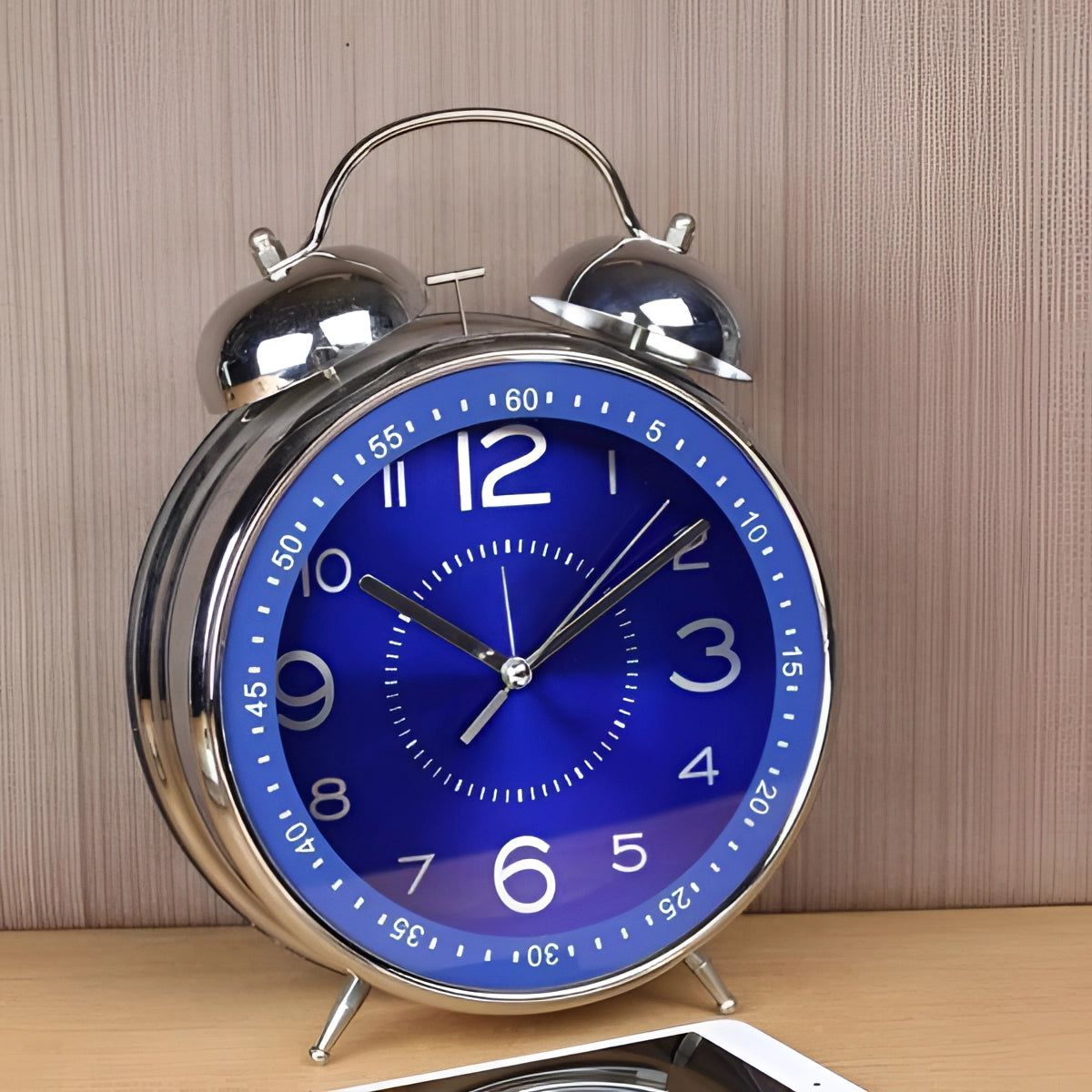 Silver Twin Bell Vintage Alarm Clock - Loud Ring, Retro Analog