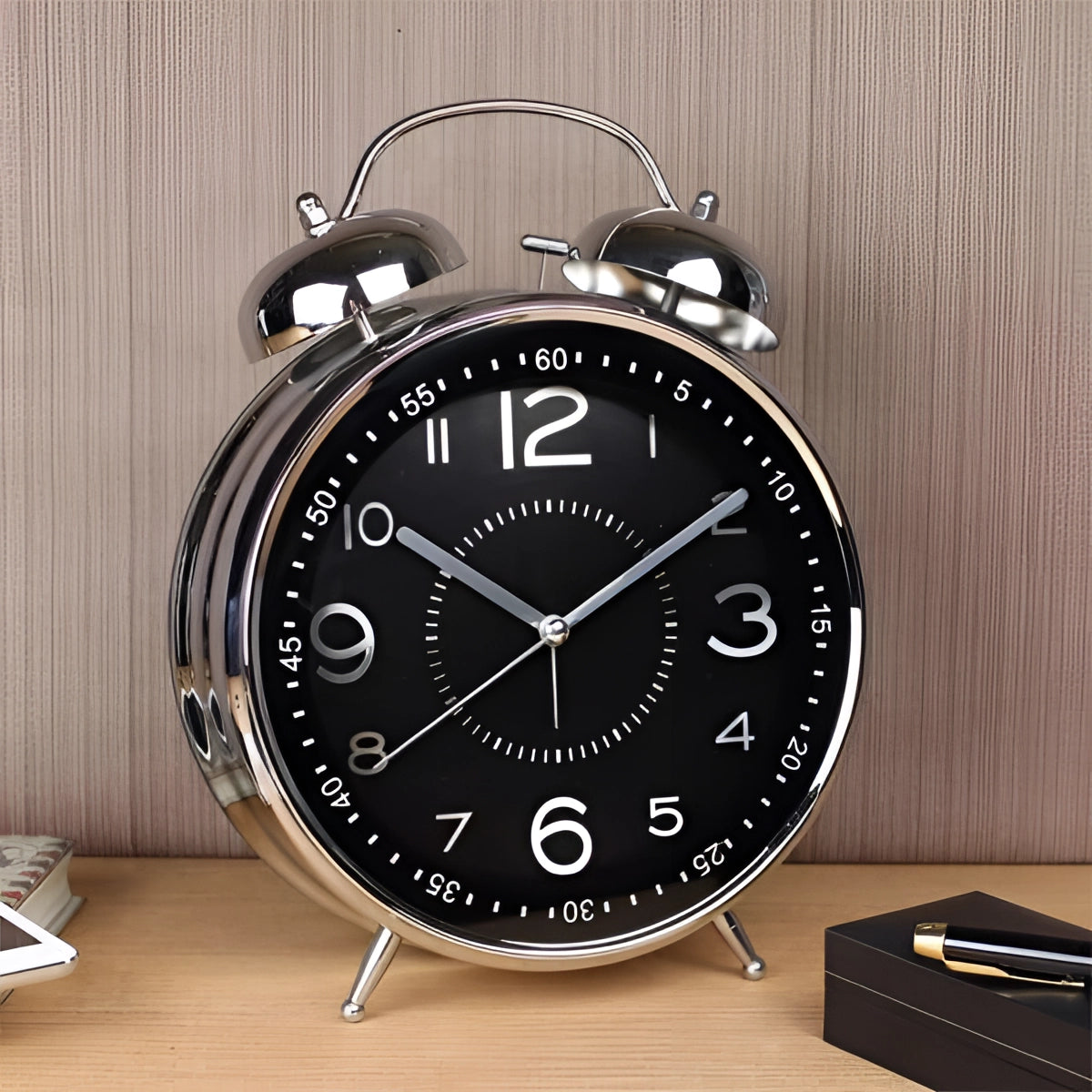 Silver Twin Bell Vintage Alarm Clock - Loud Ring, Retro Analog