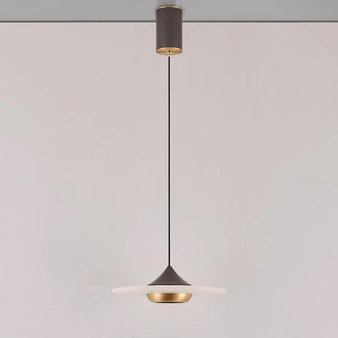 Sleek black LED pendant light with a modern minimalist design featuring a rectangular metal and wood ceiling fixture, providing bright illumination for contemporary interior décor.