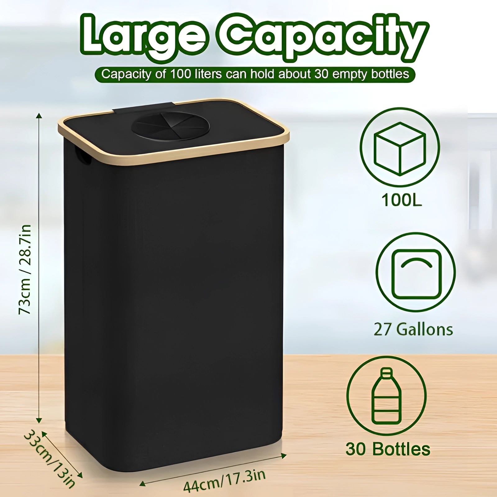 Slim Rectangular Bamboo Lid Kitchen Trash Can - Eco-Friendly, Space-Saving
