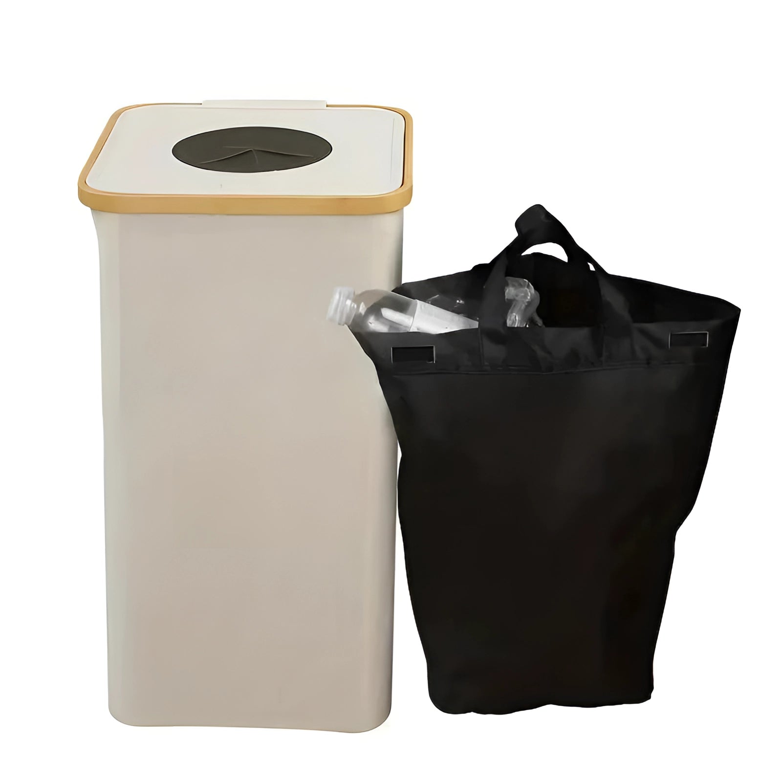 Slim Rectangular Bamboo Lid Kitchen Trash Can - Eco-Friendly, Space-Saving