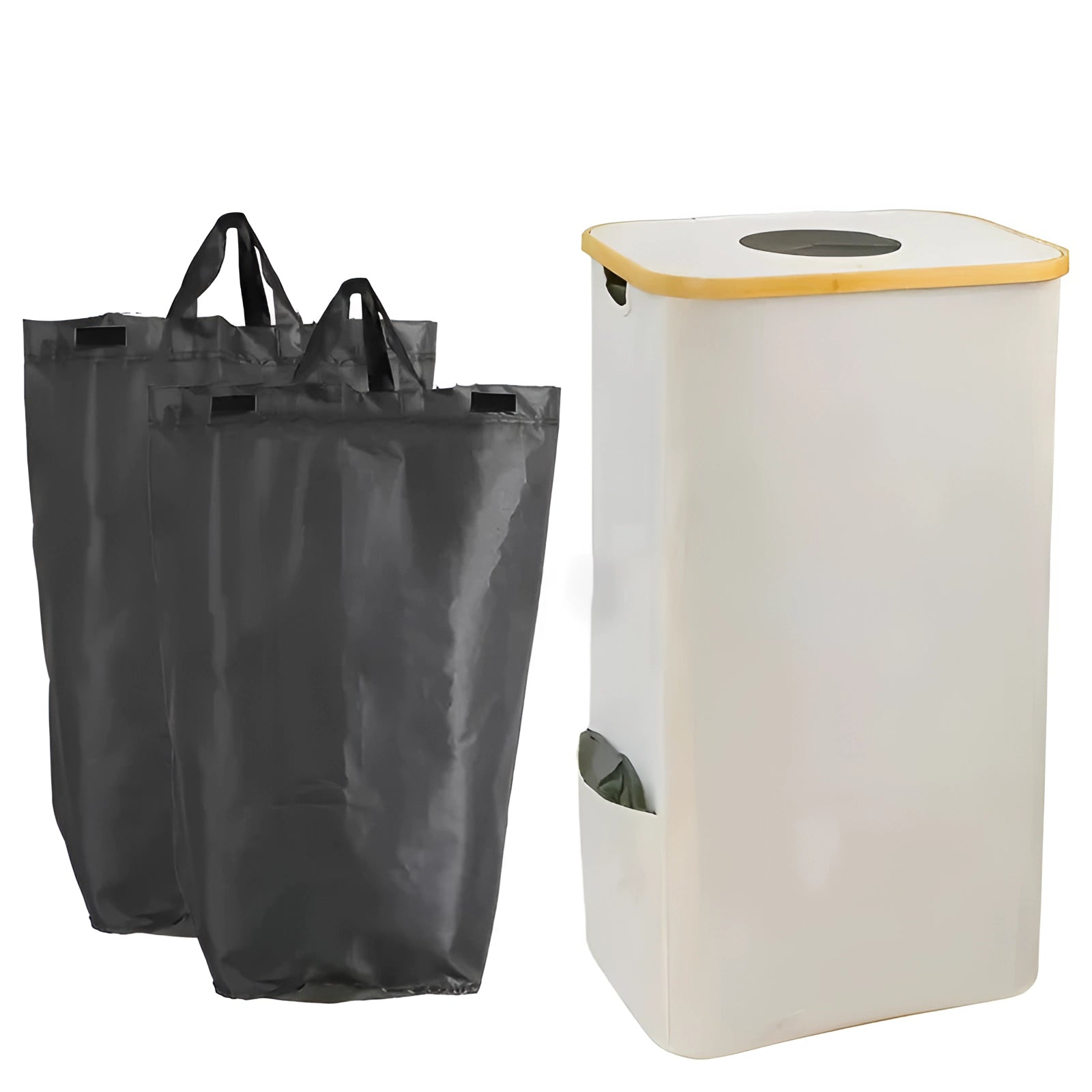 Slim Rectangular Bamboo Lid Kitchen Trash Can - Eco-Friendly, Space-Saving