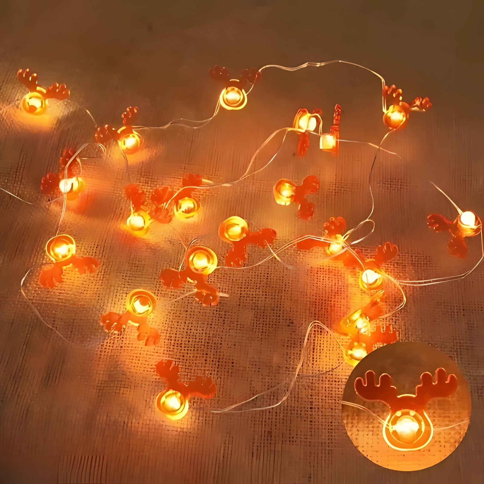 Snowman LED string lights glowing in warm white against a dark background, capturing the essence of a festive Christmas decor.