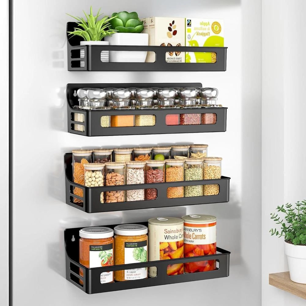 Space-Saving Microwave Rack – Stylish Metal Kitchen Organizer with Hooks