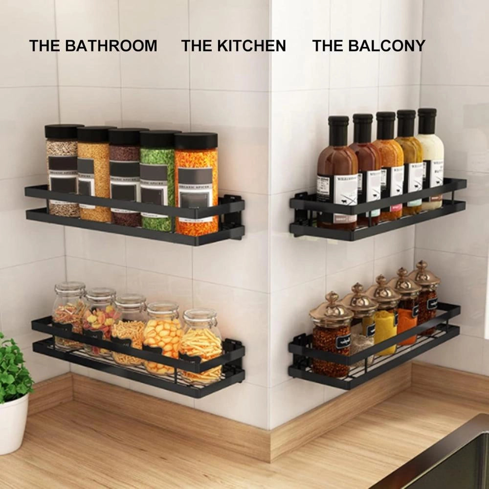 Space-Saving Microwave Rack – Stylish Metal Kitchen Organizer with Hooks
