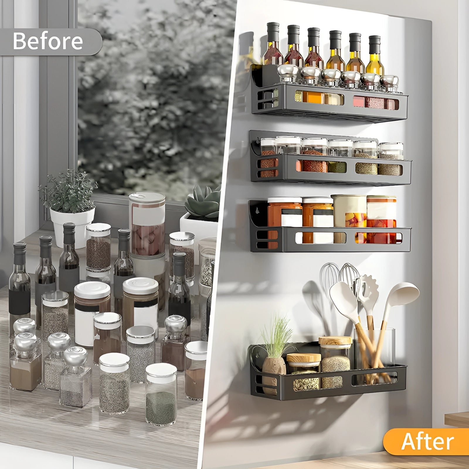 Space-Saving Microwave Rack – Stylish Metal Kitchen Organizer with Hooks