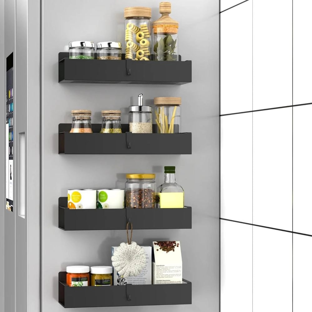 Space-Saving Microwave Rack – Stylish Metal Kitchen Organizer with Hooks