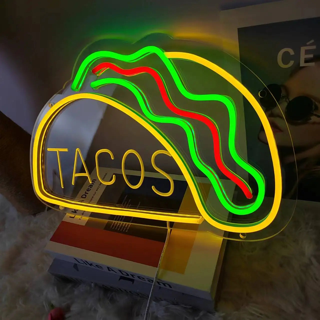 Taavita Fast Food Sign – Illuminated LED Tacos Design Night Light for Restaurants and Kitchens
