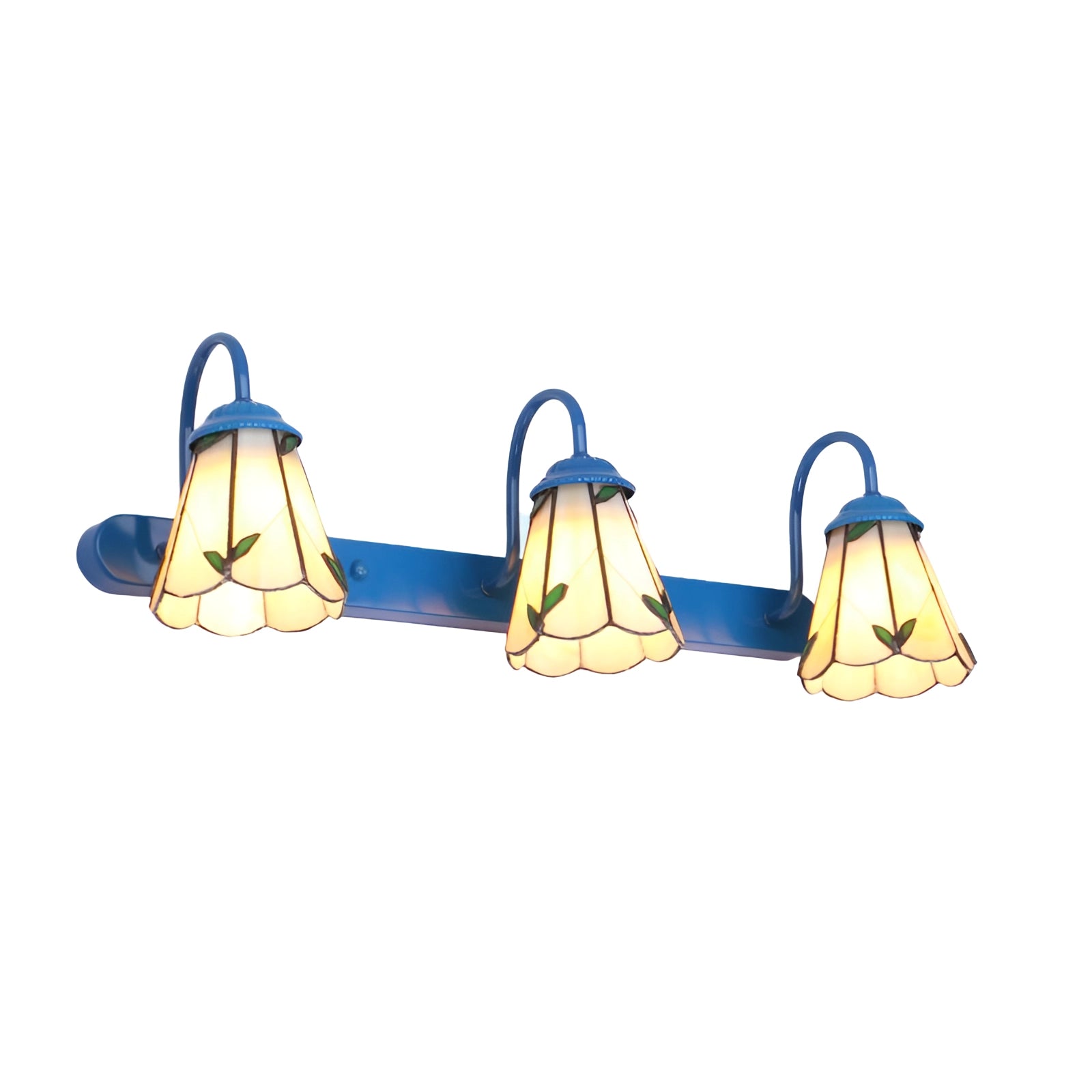 A Tiffany stained glass floral wall sconce with a dual lamp fixture featuring intricate floral patterns and vibrant colors, designed to enhance interior decor with its artistic and elegant style.
