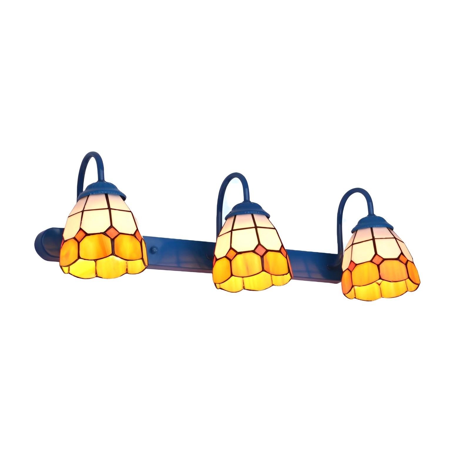 Tiffany stained glass floral wall sconce featuring a dual lamp fixture with vibrant colors and intricate floral patterns, showcasing a symmetrical design reminiscent of classic art styles.