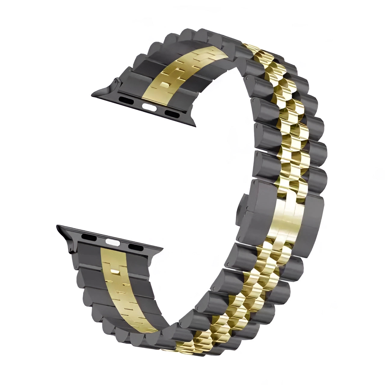 Tri-color stainless steel watch band featuring a mix of black gold and silver tones, designed as an adjustable bracelet suitable for watch sizes 42mm, 44mm, or 45mm.