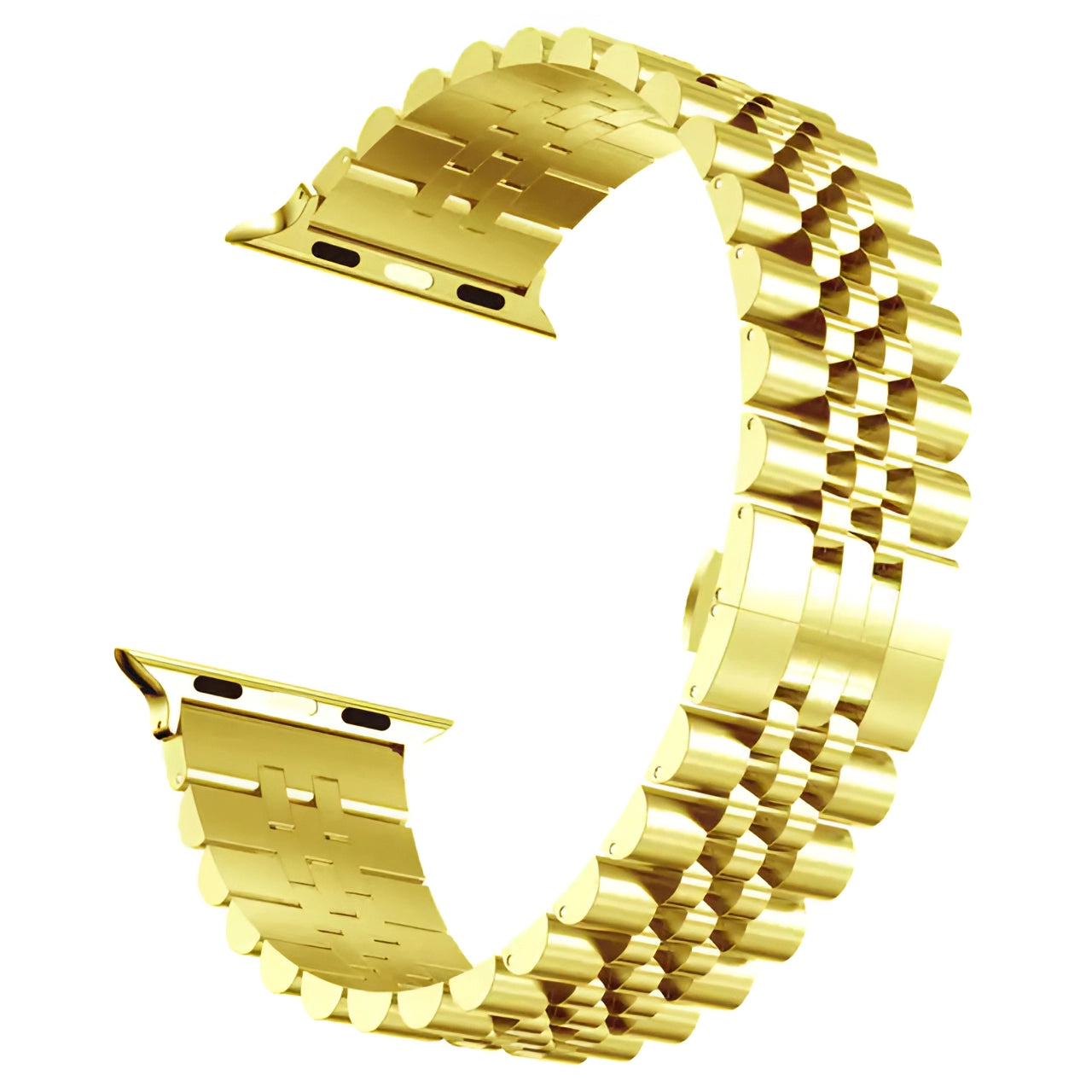 Tri-color stainless steel watch band featuring gold and silver tones with an adjustable bracelet design for 42mm, 44mm, or 45mm watches.