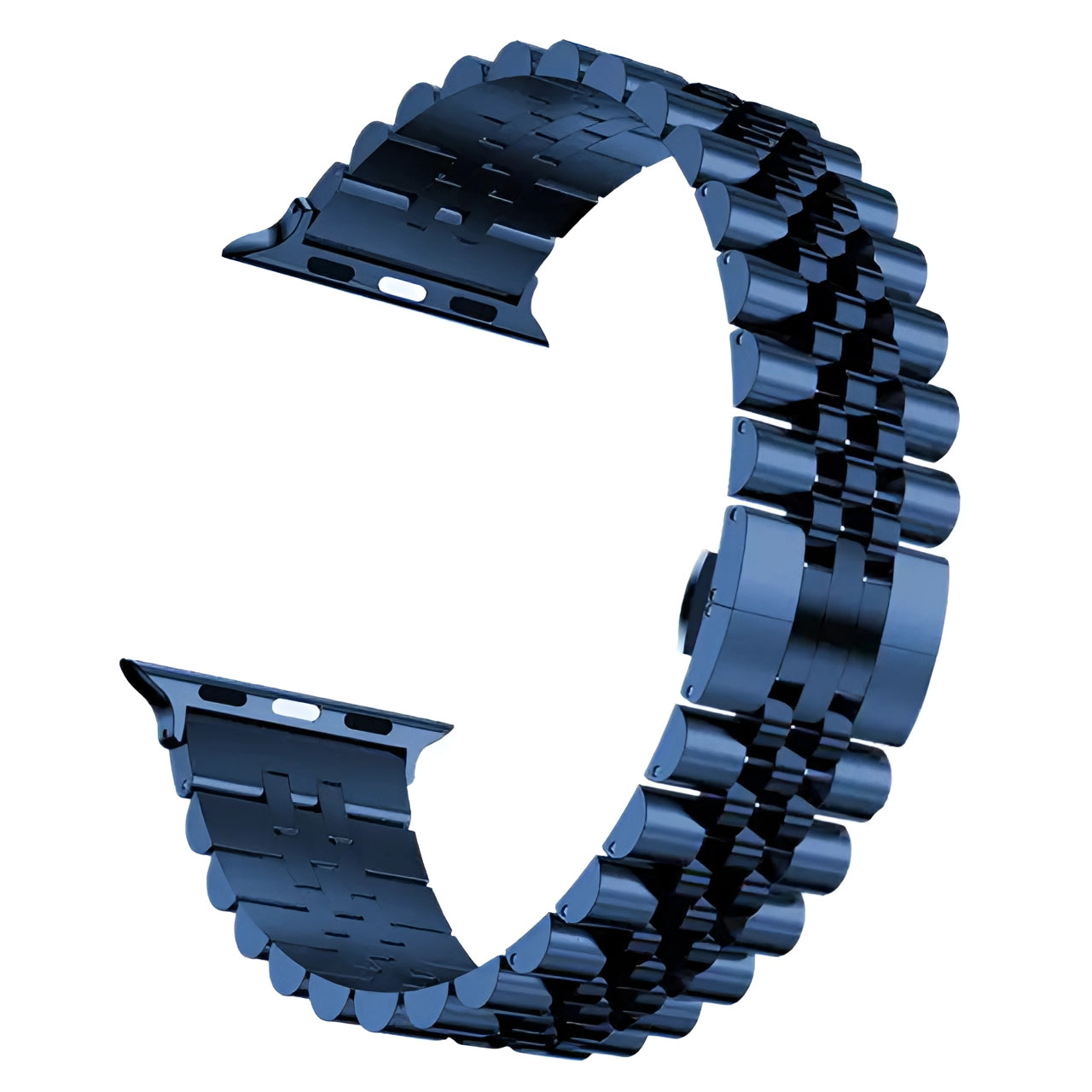 A close-up of a tri-color stainless steel watch band featuring a gold and silver adjustable bracelet with a blue accent, compatible with 38mm, 40mm, and 41mm watch faces.