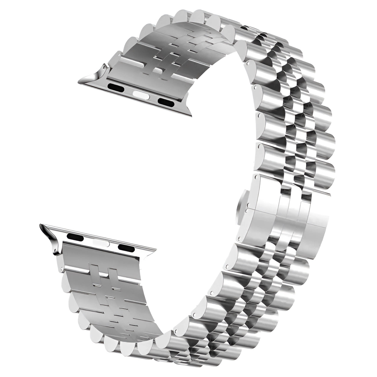 Tri-color stainless steel watch band featuring a combination of gold and silver colors, designed as an adjustable bracelet suitable for 42mm, 44mm, or 45mm watch faces. The band displays a sleek, urban design with a patterned appearance, showcasing its high-quality metal craftsmanship and fashionable appeal.