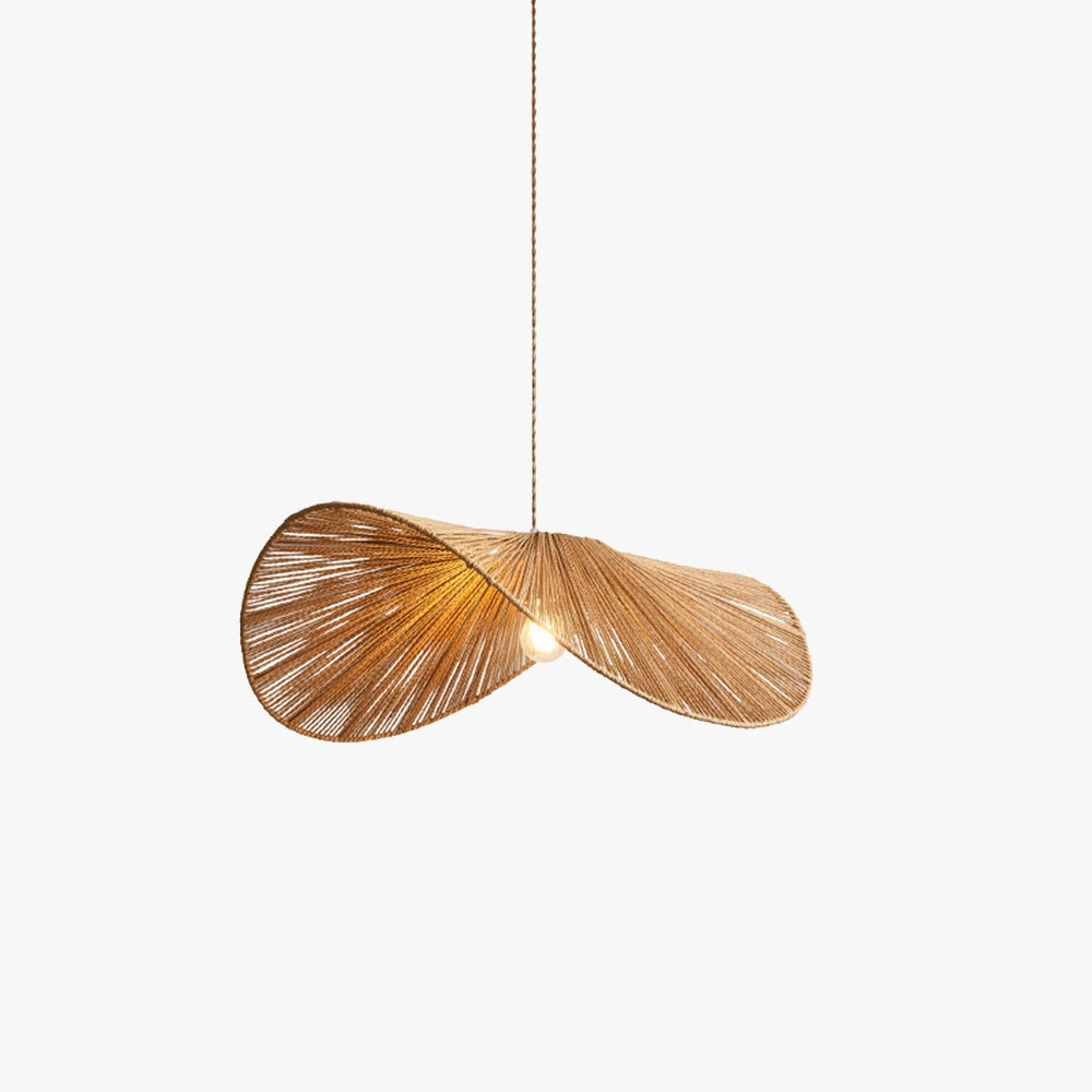 Unique modern LED pendant light with a brown and beige designer hanging lamp, featuring a rectangular wooden frame and natural materials.