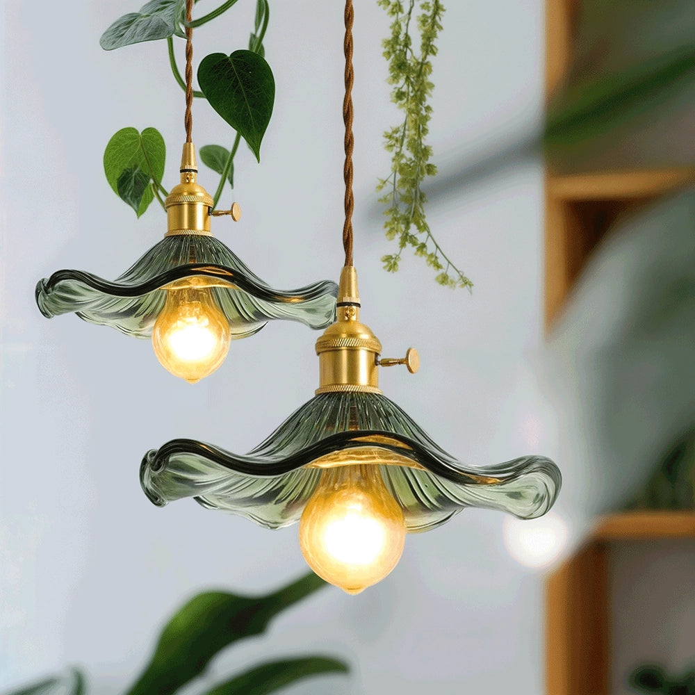 Vintage Amber Glass Pendant Light - Antique Brass Home Decor Lamp