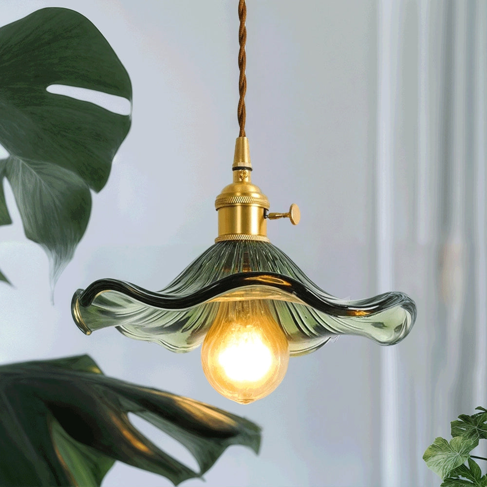 Vintage Amber Glass Pendant Light - Antique Brass Home Decor Lamp