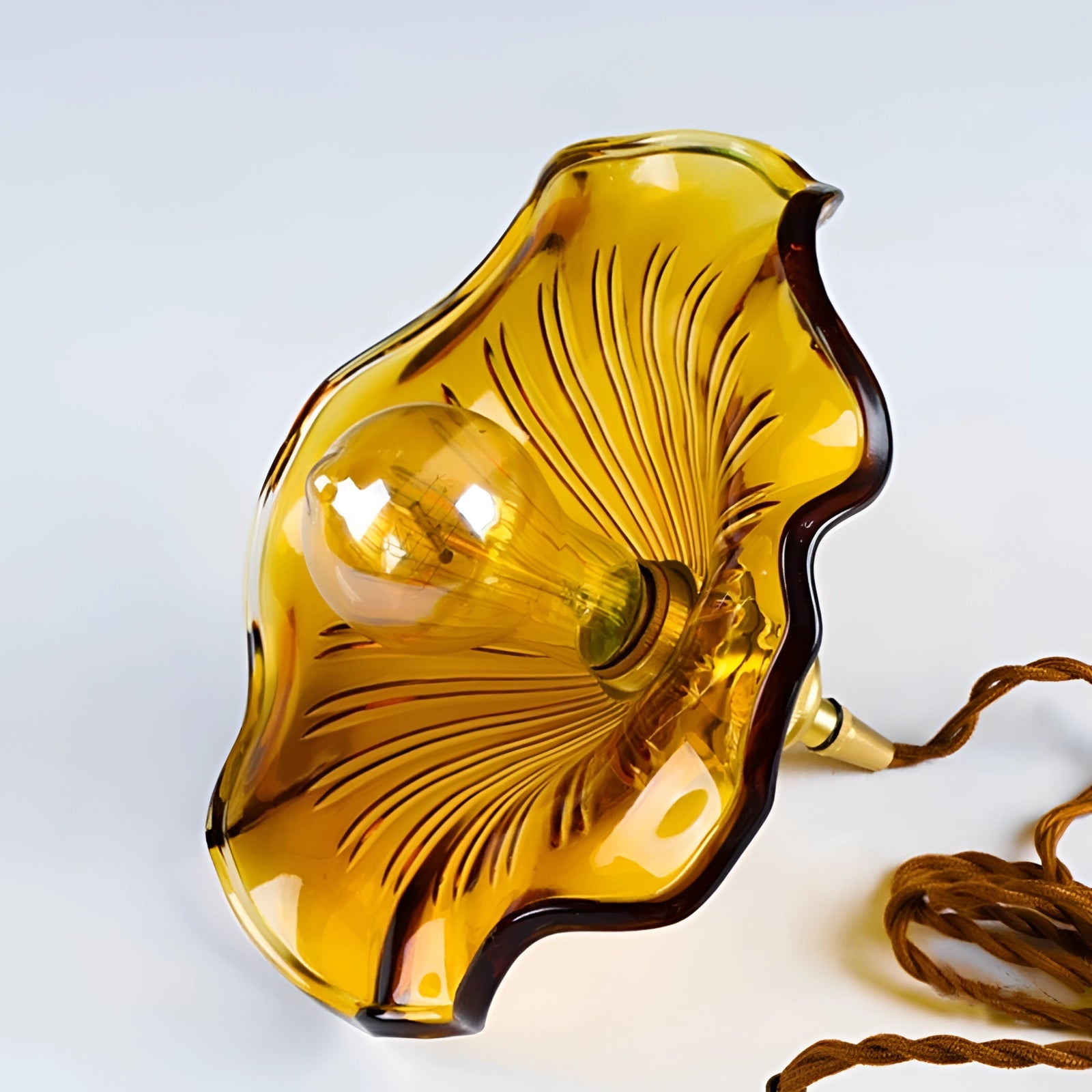 Vintage Amber Glass Pendant Light - Antique Brass Home Decor Lamp