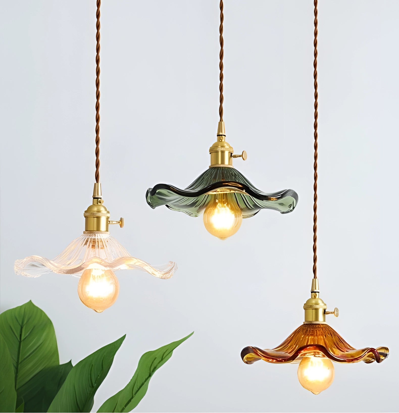 Vintage Amber Glass Pendant Light - Antique Brass Home Decor Lamp