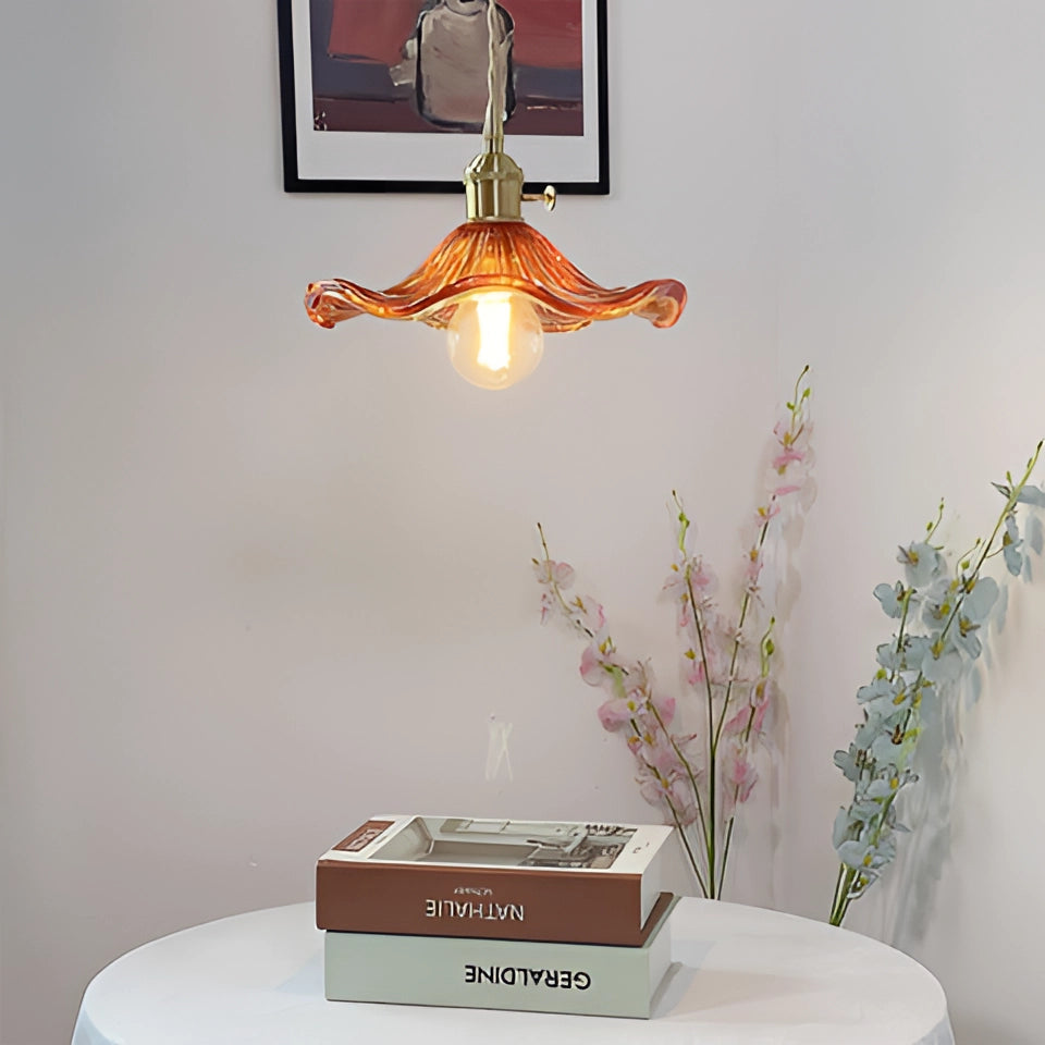 Vintage Amber Glass Pendant Light - Antique Brass Home Decor Lamp