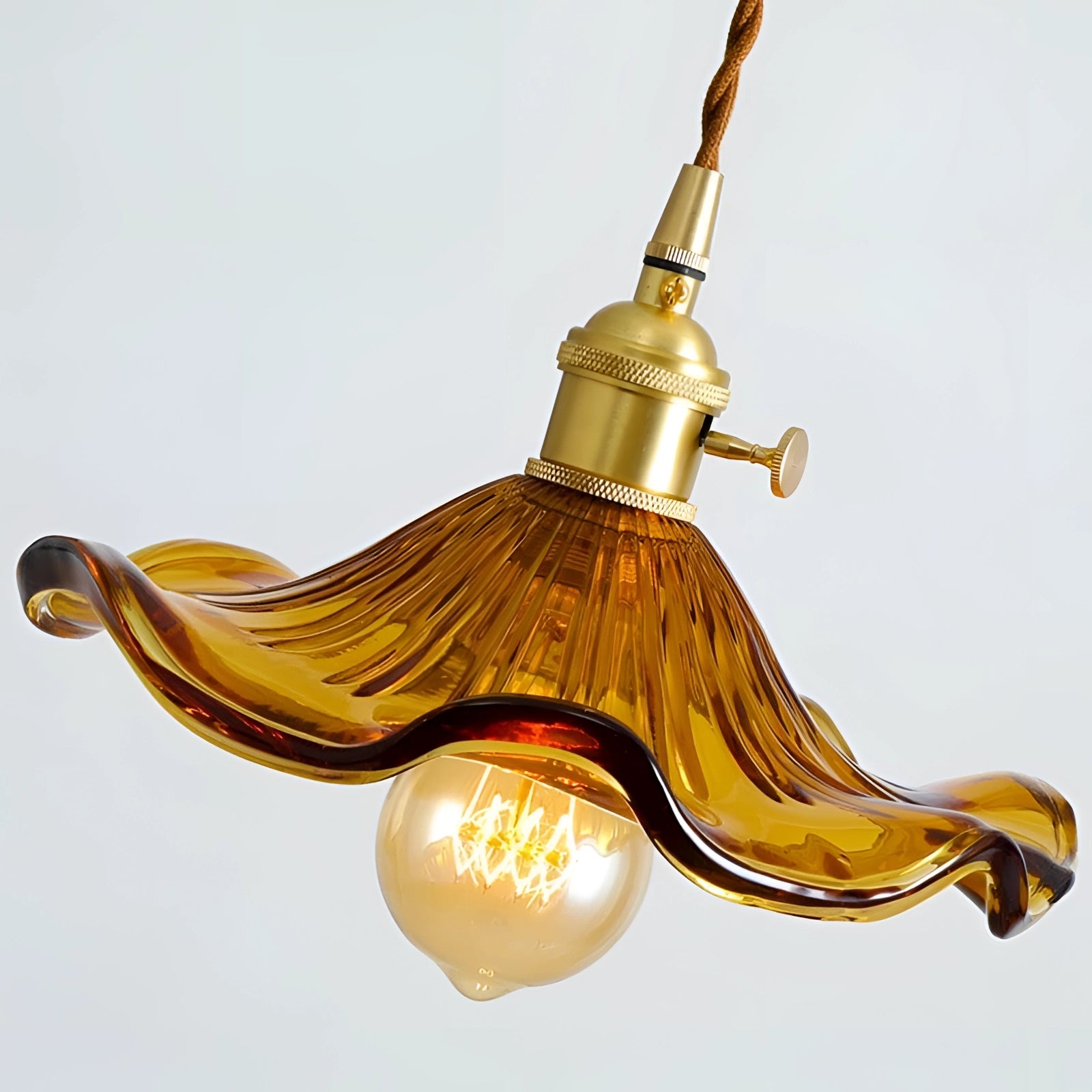 Vintage Amber Glass Pendant Light - Antique Brass Home Decor Lamp