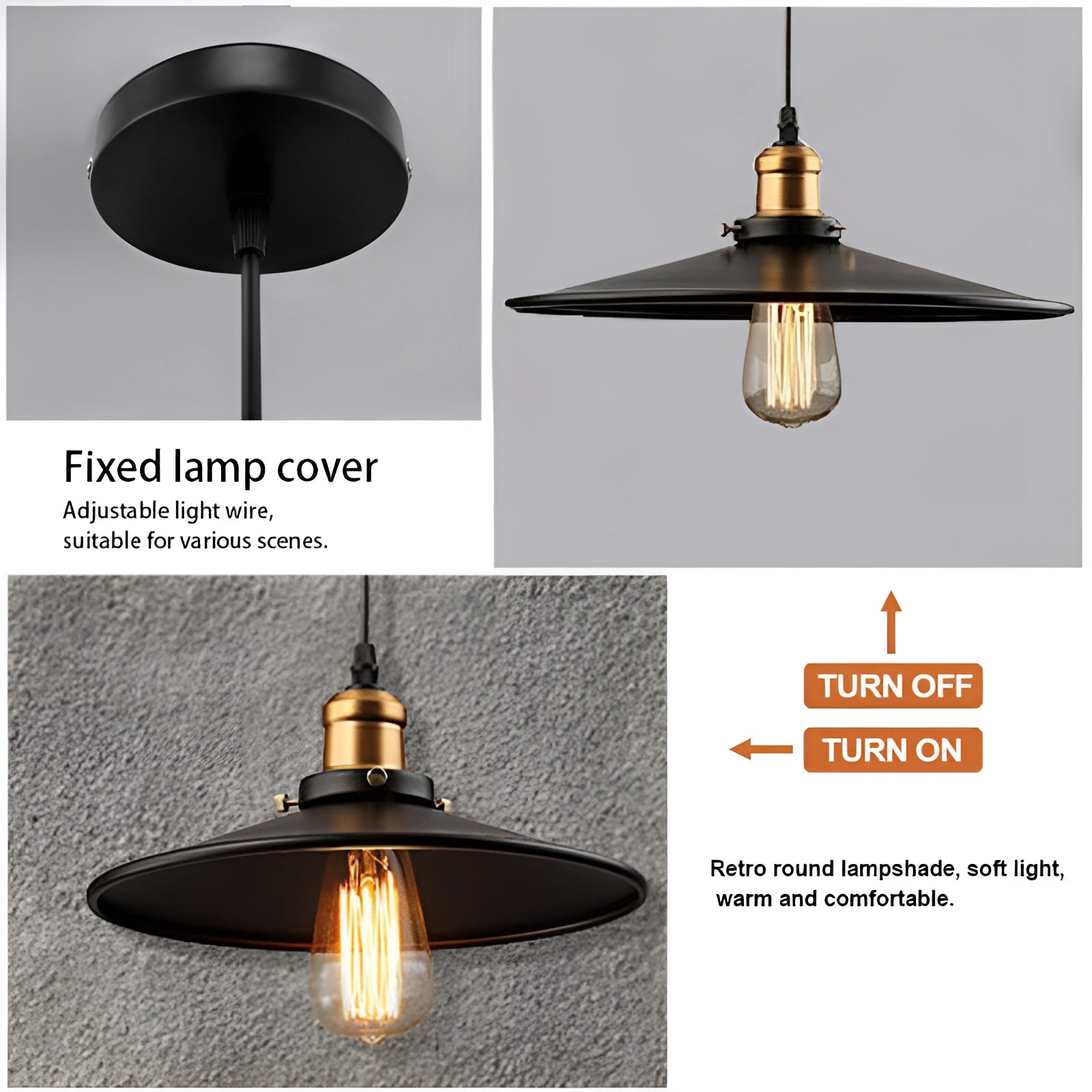 Vintage black Edison bulb pendant light with an industrial metallic dome design, showcasing a sleek and modern aesthetic.