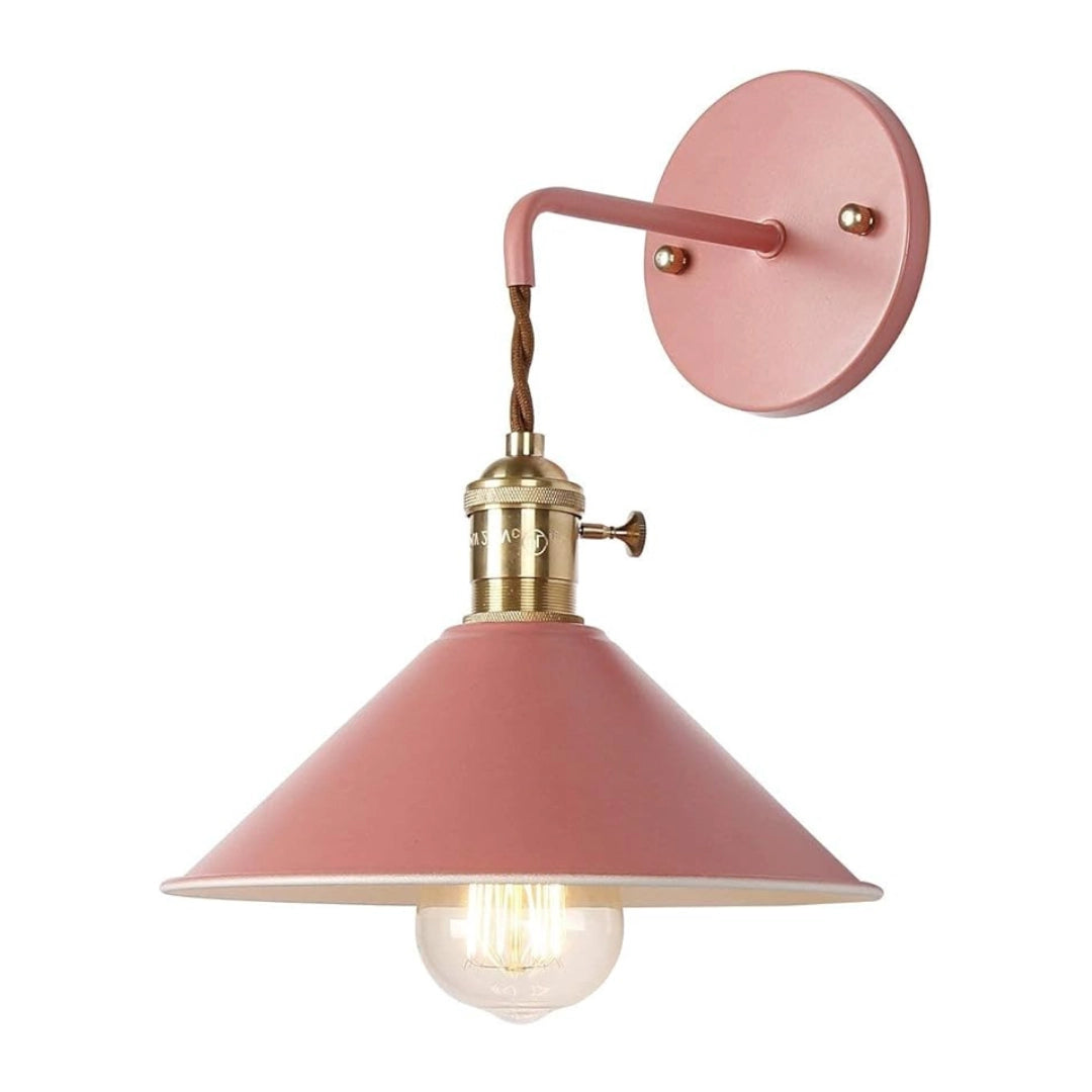 Vintage brass and white wall sconce with an industrial retro design, featuring a red finish.
