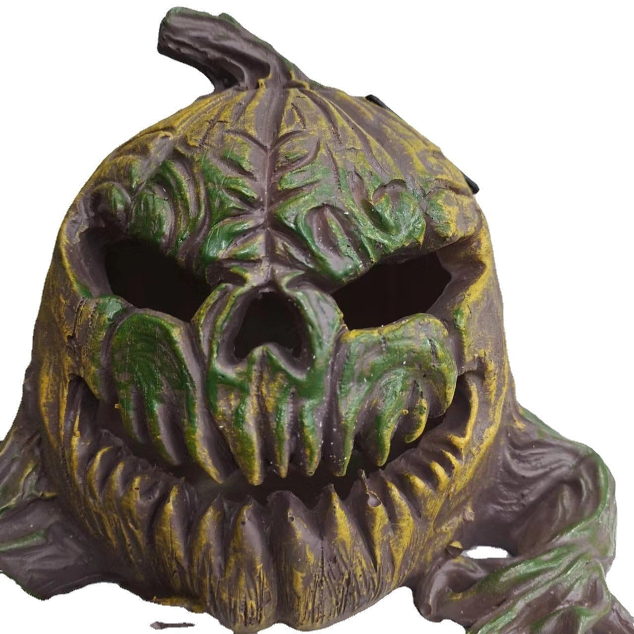 Vintage bronze pumpkin sculpture with a spooky Halloween theme, used as a table centerpiece, featuring an artistic design with metallic details.