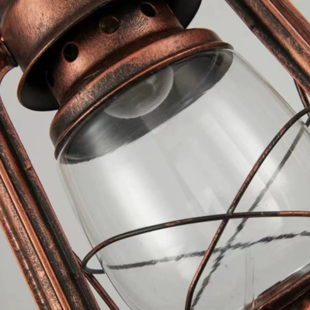 Vintage dual head copper lantern pendant with a nautical industrial design, featuring an elegant and rustic look suitable for interior decor settings.