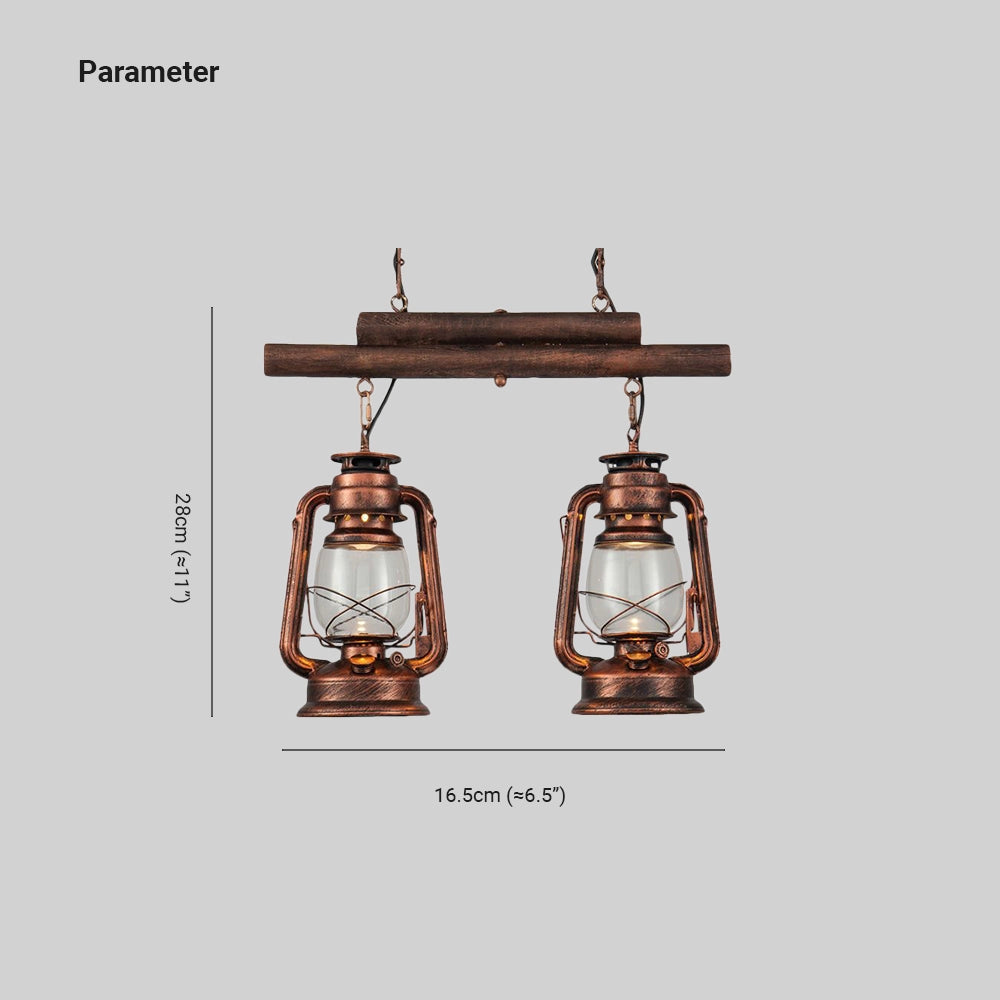 Vintage Dual Head Copper Lantern Pendant with a nautical industrial design, featuring two copper lanterns suspended together, reminiscent of classic maritime lighting fixtures.