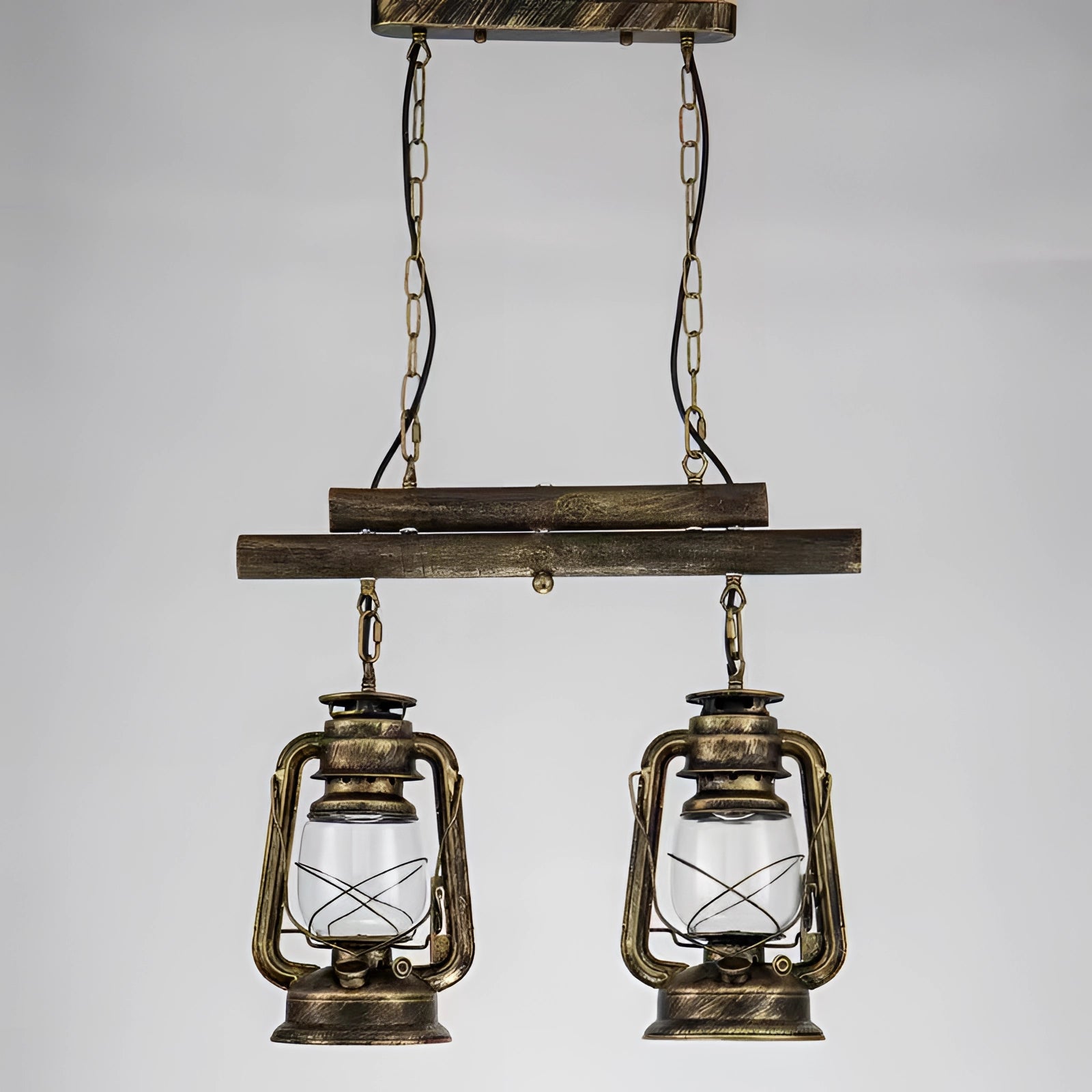Vintage dual head copper lantern pendant featuring a nautical industrial design with two rectangular copper heads, showcasing its elegant and functional metallic structure.