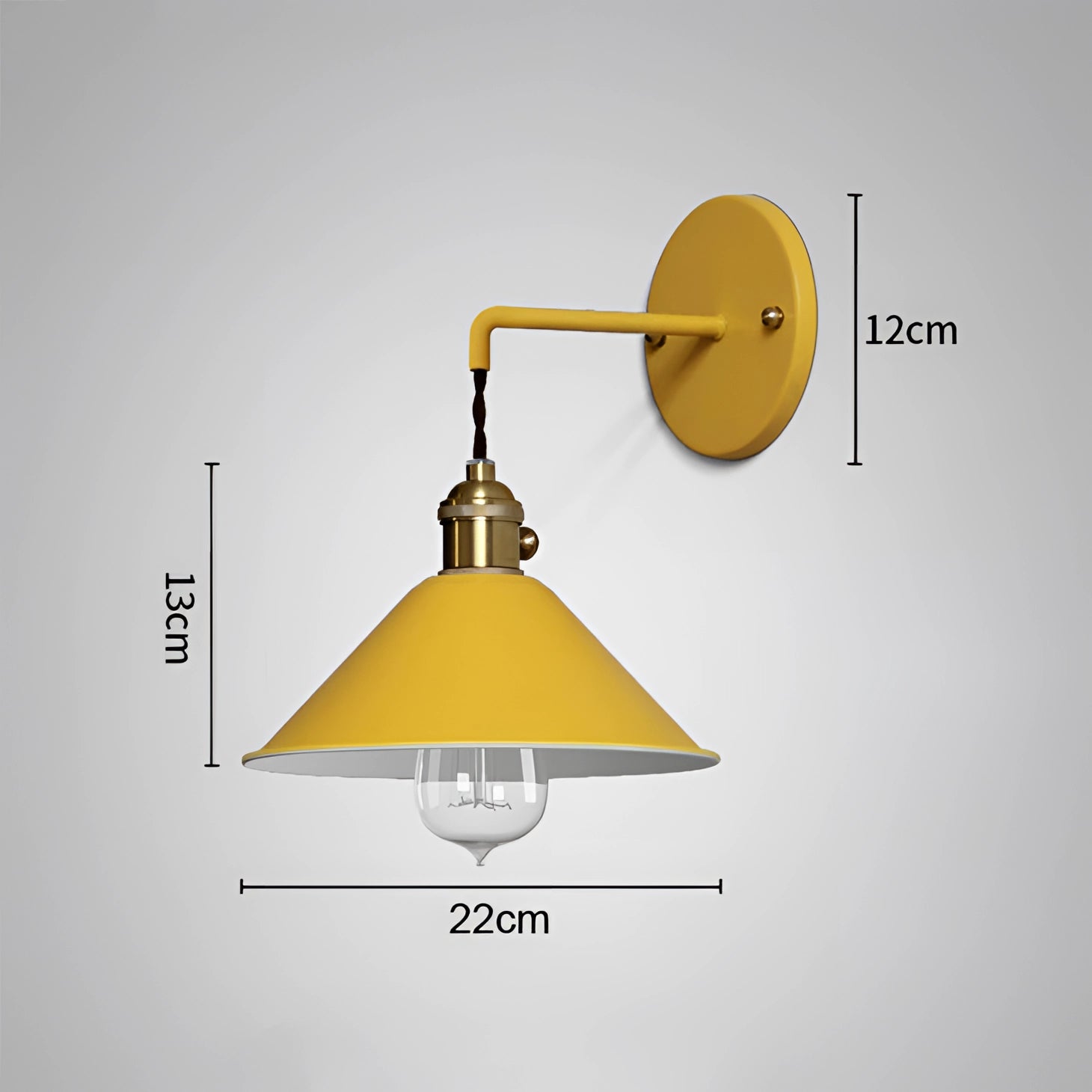 Vintage multi-color wall lamp with an adjustable brass swing arm, featuring a stylish design with metal and wood elements.
